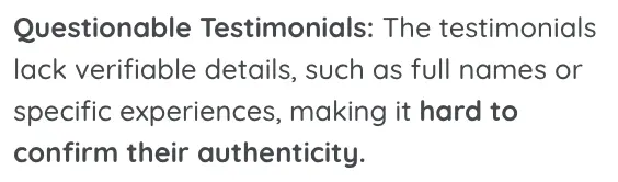 David Abingdon highlights questionable testimonials on the scam website he authored.